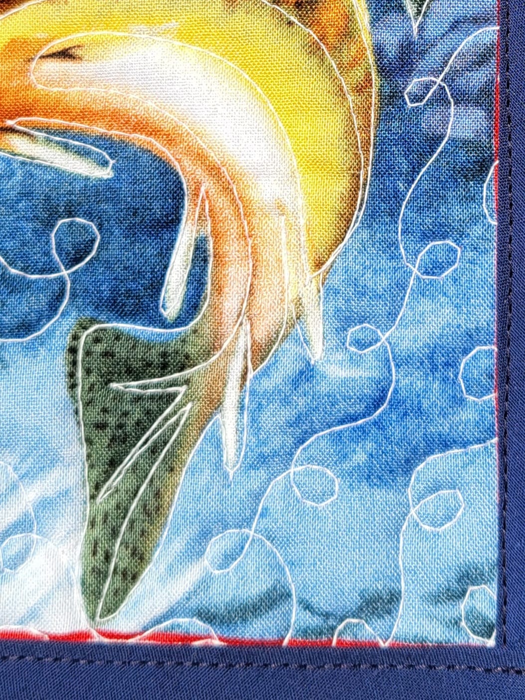 Angler Quilted Wall Hanging – Hand-Guided Longarm Fiber Art (6″ × 8″)