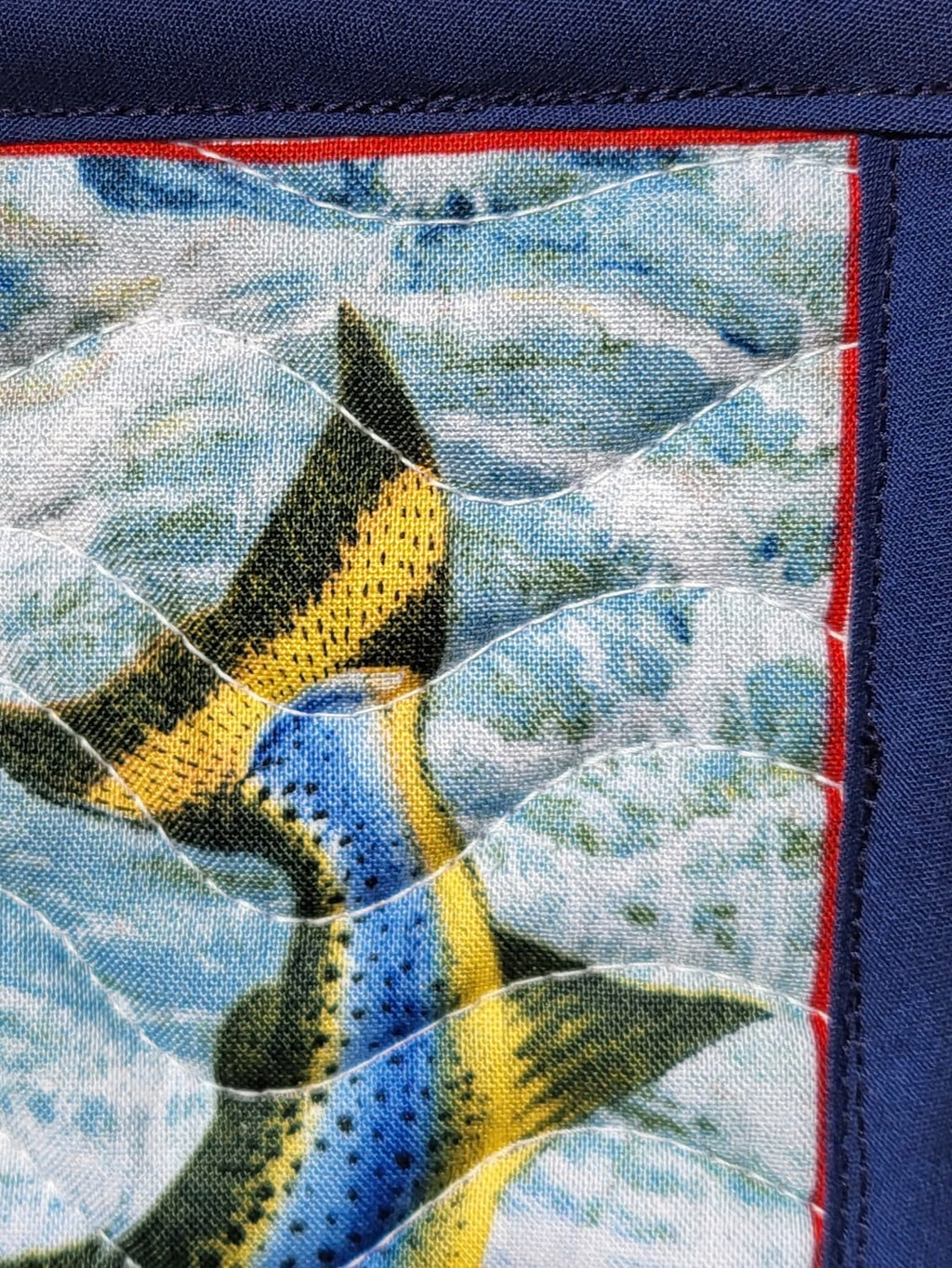 Angler Quilted Wall Hanging – Hand-Guided Longarm Fiber Art (6″ × 8″)