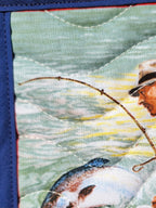 Angler Quilted Wall Hanging – Hand-Guided Longarm Fiber Art (6″ × 8″)