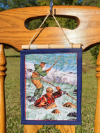 Angler Quilted Wall Hanging – Hand-Guided Longarm Fiber Art (6″ × 8″)