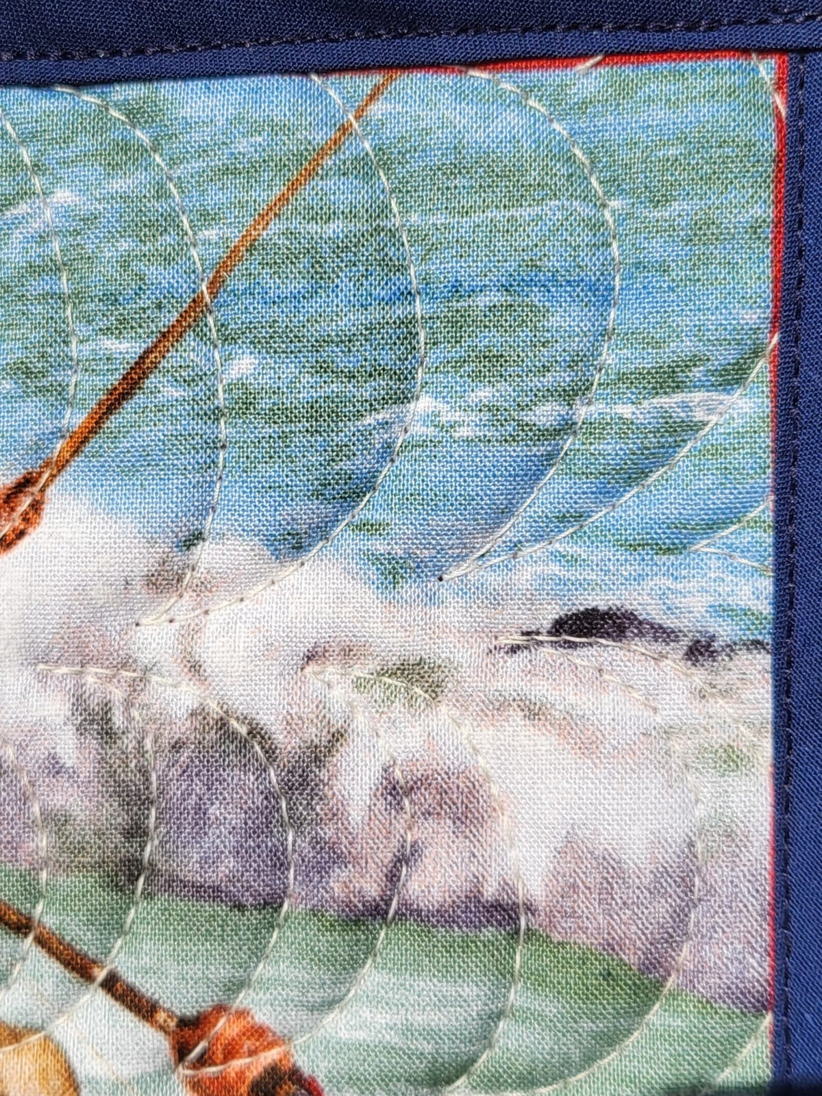 Angler Quilted Wall Hanging – Hand-Guided Longarm Fiber Art (6″ × 8″)