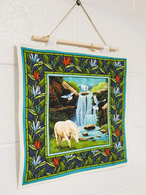 Beside Peaceful Waters Quilted Wall Hanging – Hand-Guided Longarm Fiber Art (16″ × 15″)
