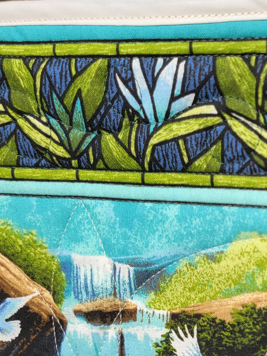 Beside Peaceful Waters Quilted Wall Hanging – Hand-Guided Longarm Fiber Art (16″ × 15″)