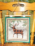 Cabin Deer Quilted Wall Hanging – Hand-Guided Longarm Fiber Art (12″ × 12″)