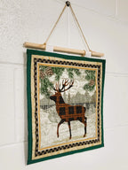 Cabin Deer Quilted Wall Hanging – Hand-Guided Longarm Fiber Art (12″ × 12″)