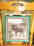 Cabin Moose Quilted Wall Hanging – Hand-Guided Longarm Fiber Art (12″ × 12″)