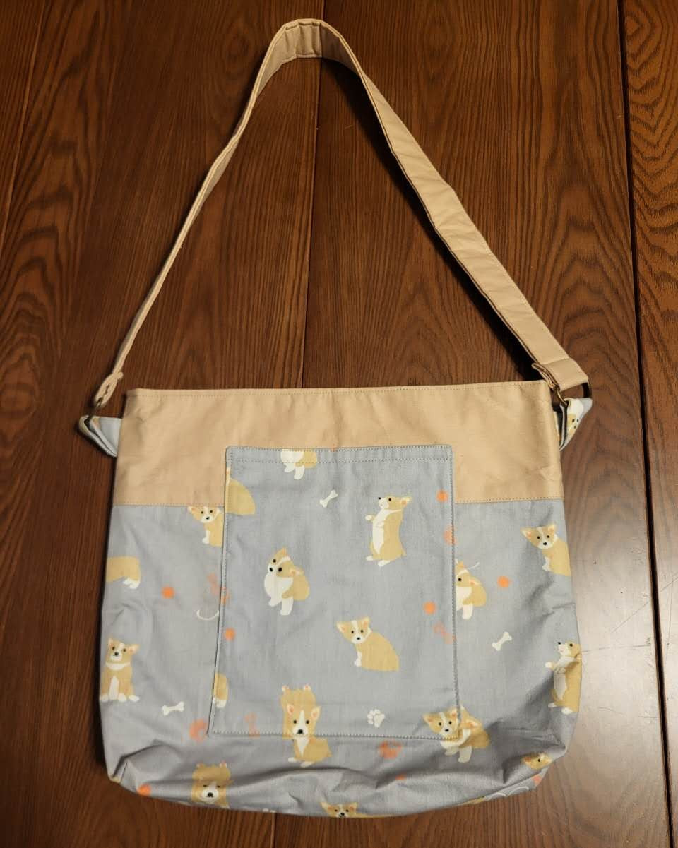 Cotton Shoulder Bag with Corgi Fabric