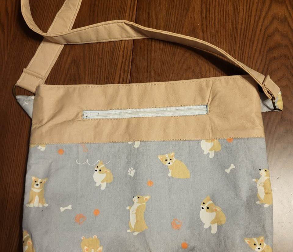 Cotton Shoulder Bag with Corgi Fabric