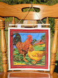 Red Farmhouse Couple Quilted Wall Hanging – Hand-Guided Longarm Fiber Art (12″ × 12″)