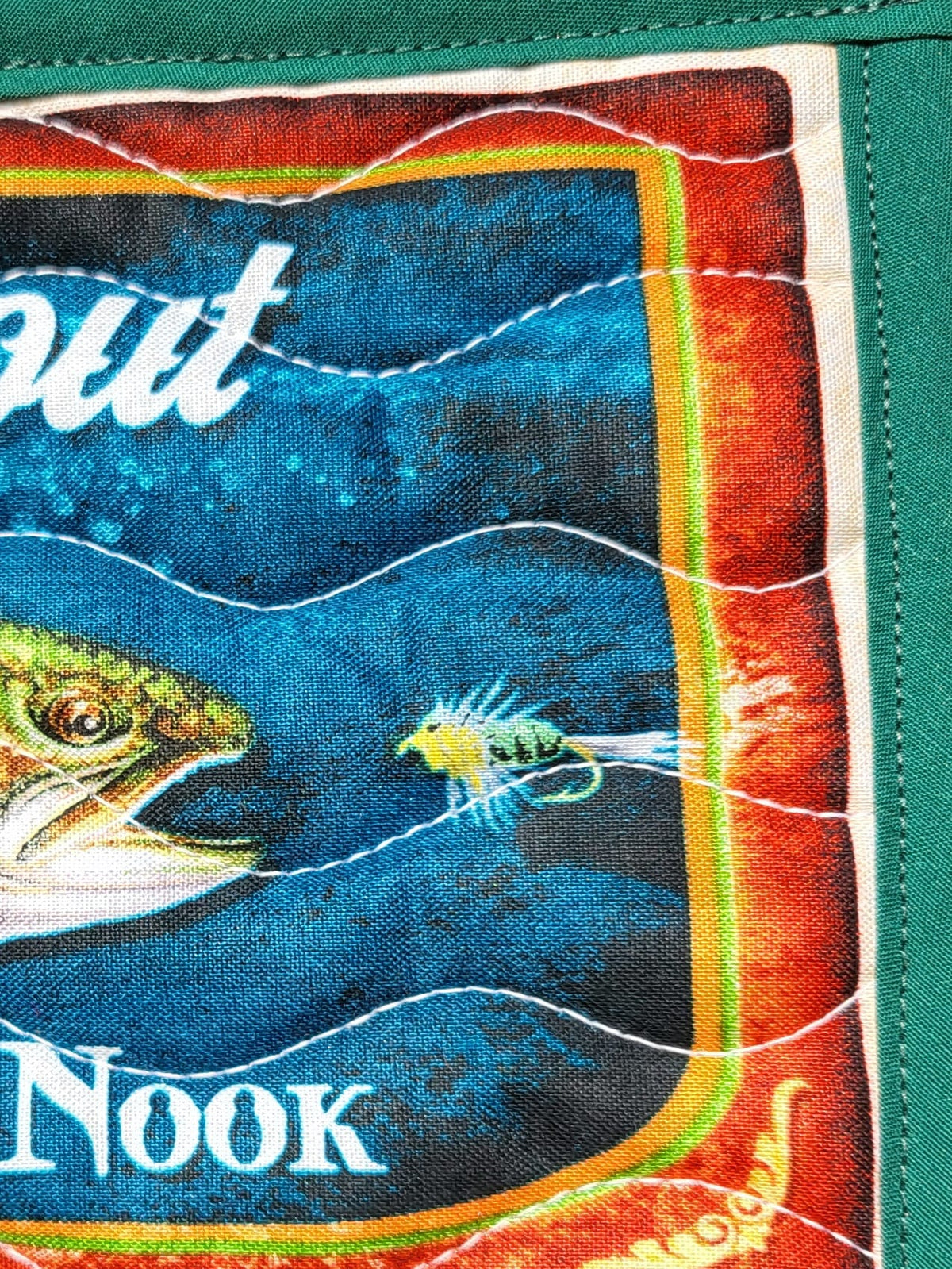 The Rising Trout Quilted Wall Hanging – Hand-Guided Longarm Fiber Art (12″ × 6″)
